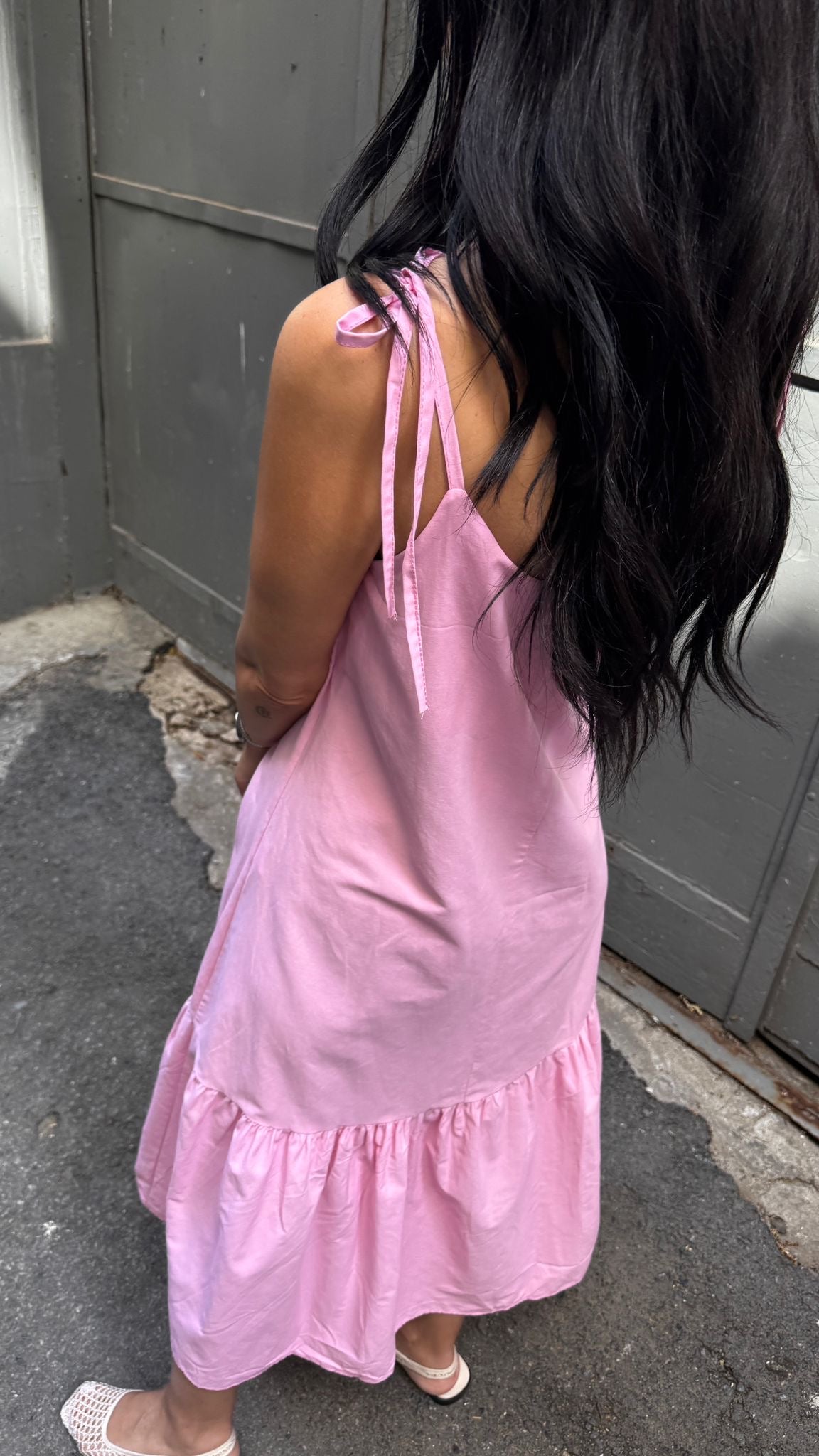 Pudra Pembe Askılı Yazlık Elbise
