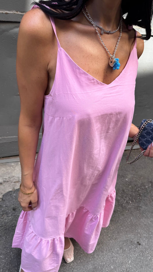 Pudra Pembe Askılı Yazlık Elbise