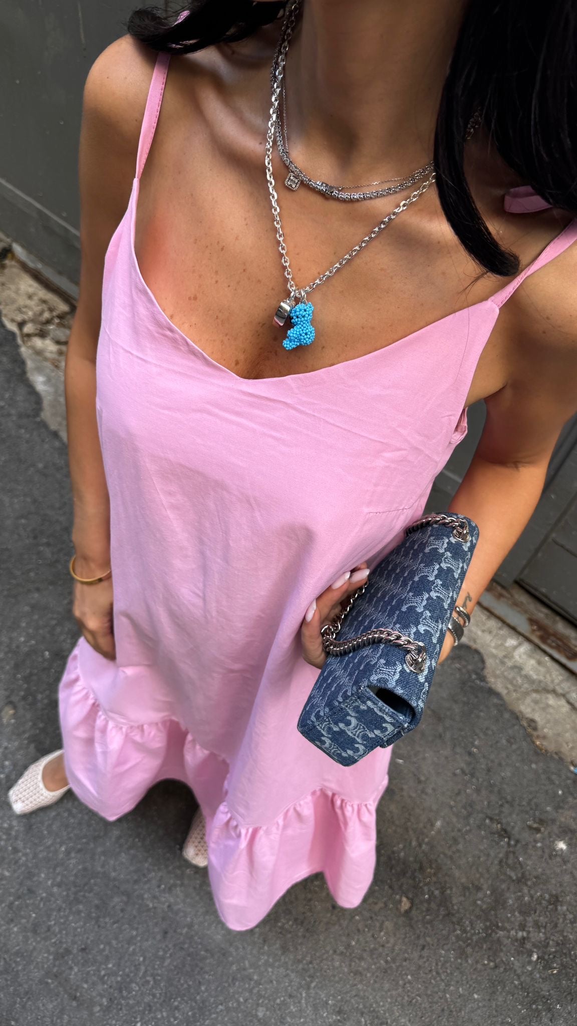 Pudra Pembe Askılı Yazlık Elbise