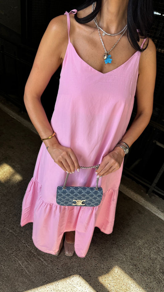 Pudra Pembe Askılı Yazlık Elbise